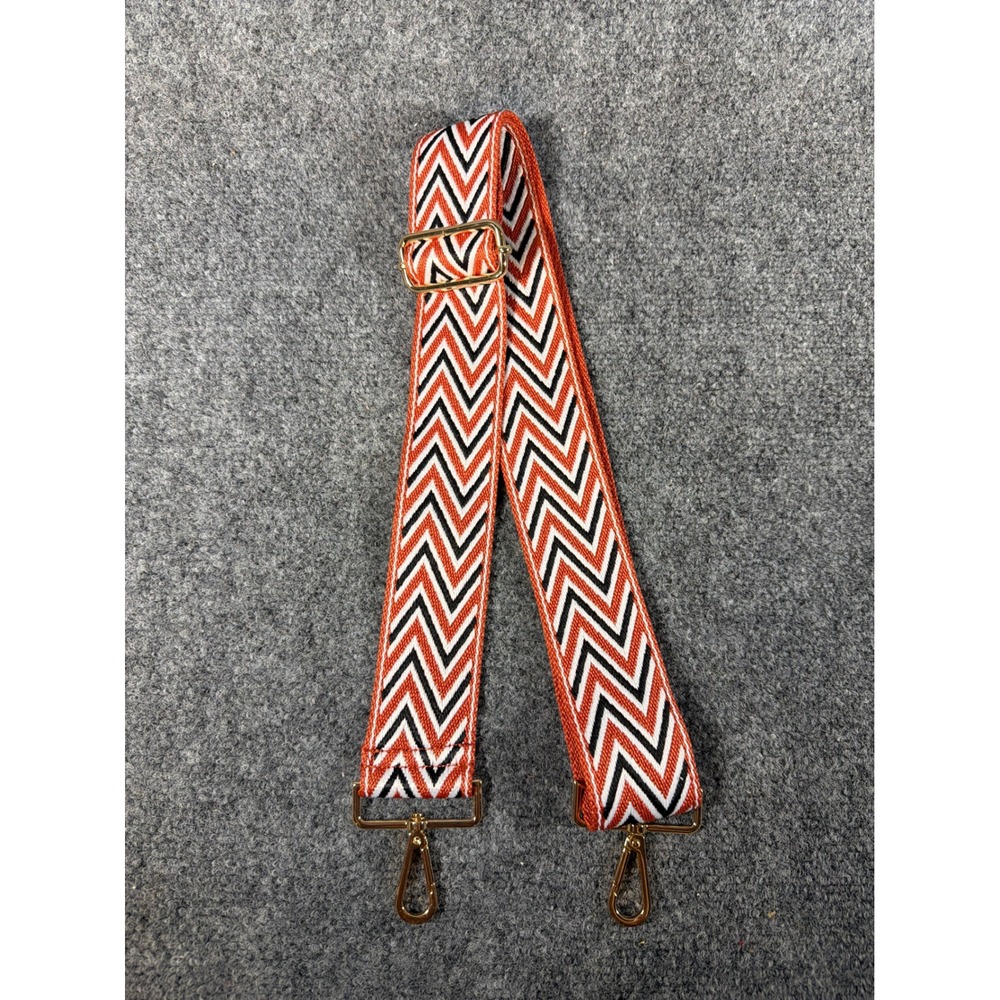 Orange Black White Chevron Woven Purse Strap Adjustable Gold Hardware 44 inch